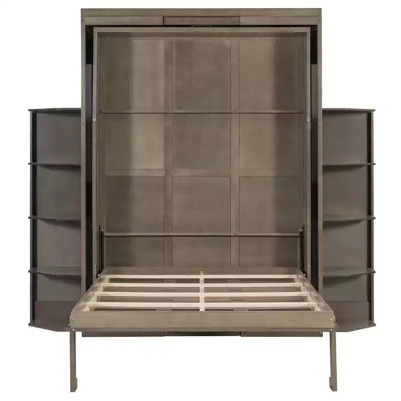 Rotating Queen Size Murphy Bed Space-Saving Wall Bed with Dual Side Shelves, Desk & Storage Racks - ModernLuxe