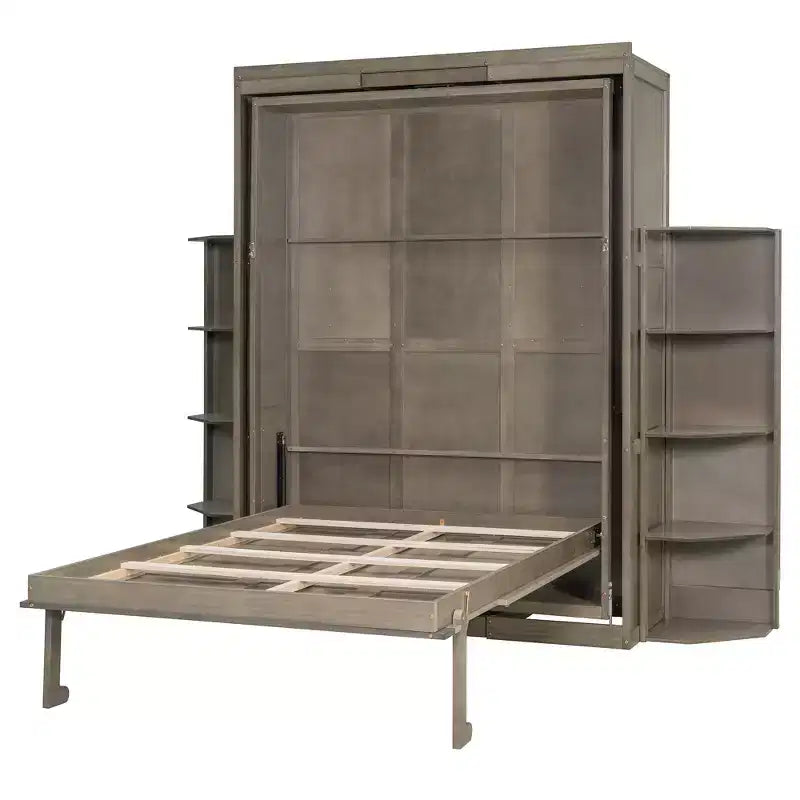 Rotating Queen Size Murphy Bed Space-Saving Wall Bed with Dual Side Shelves, Desk & Storage Racks - ModernLuxe