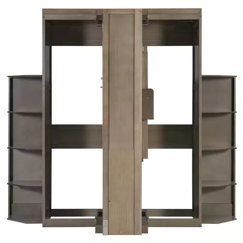 Rotating Queen Size Murphy Bed Space-Saving Wall Bed with Dual Side Shelves, Desk & Storage Racks - ModernLuxe