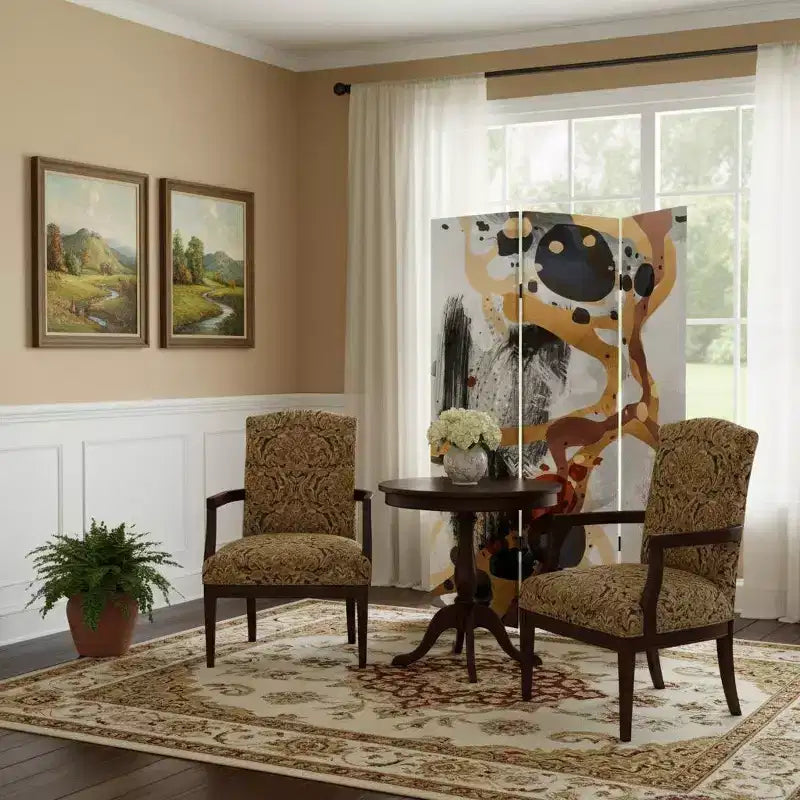 HomeRoots 72 Black And White Canvas Folding Three Panel Screen Room Divider