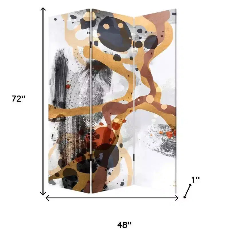 HomeRoots 72 Black And White Canvas Folding Three Panel Screen Room Divider