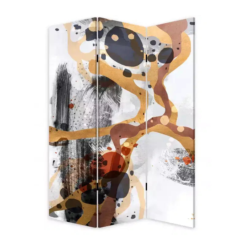 HomeRoots 72 Black And White Canvas Folding Three Panel Screen Room Divider