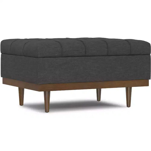 Tiana 34 inch Wide Contemporary Rectangle Storage Ottoman in Slate Grey Polyester Linen
