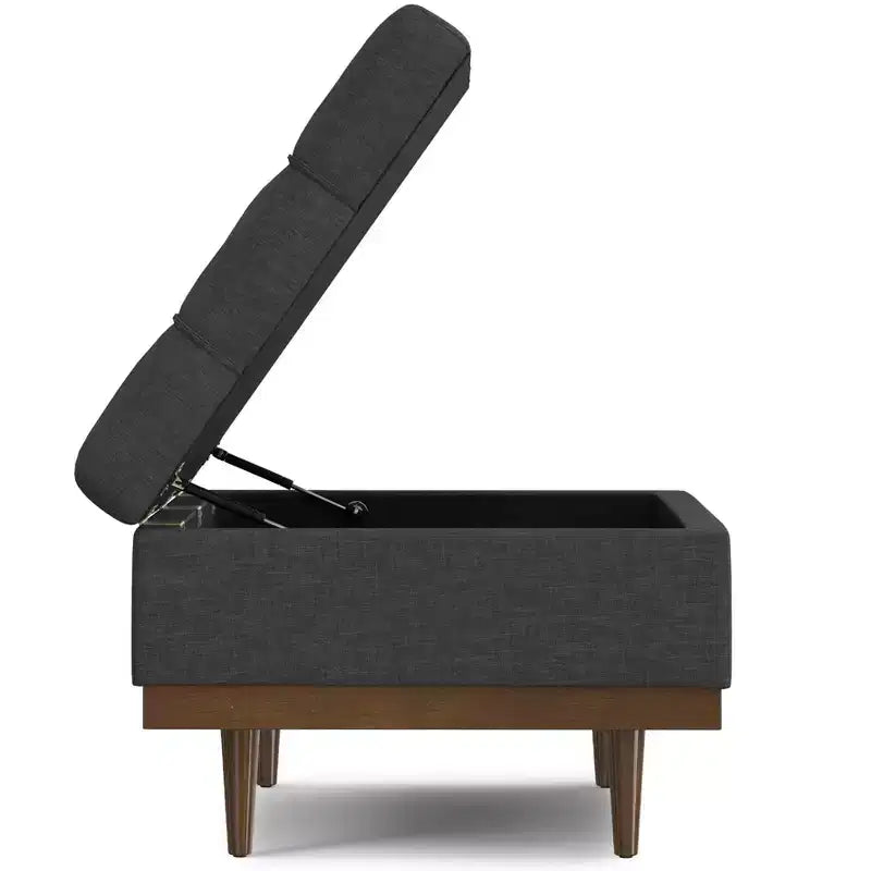 Tiana 34 inch Wide Contemporary Rectangle Storage Ottoman in Slate Grey Polyester Linen