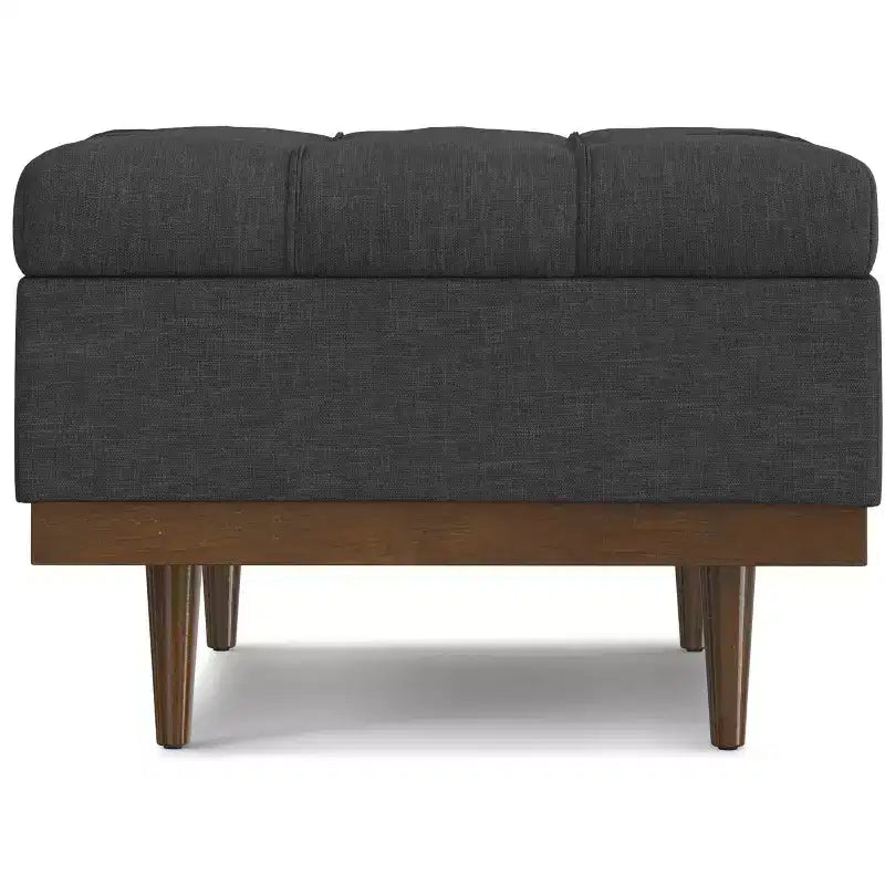 Tiana 34 inch Wide Contemporary Rectangle Storage Ottoman in Slate Grey Polyester Linen