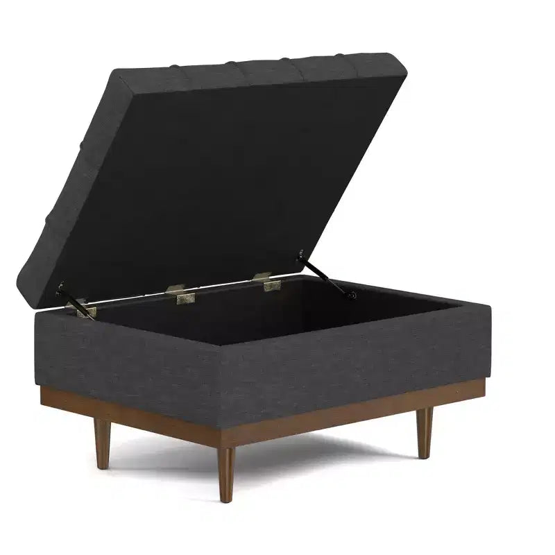Tiana 34 inch Wide Contemporary Rectangle Storage Ottoman in Slate Grey Polyester Linen