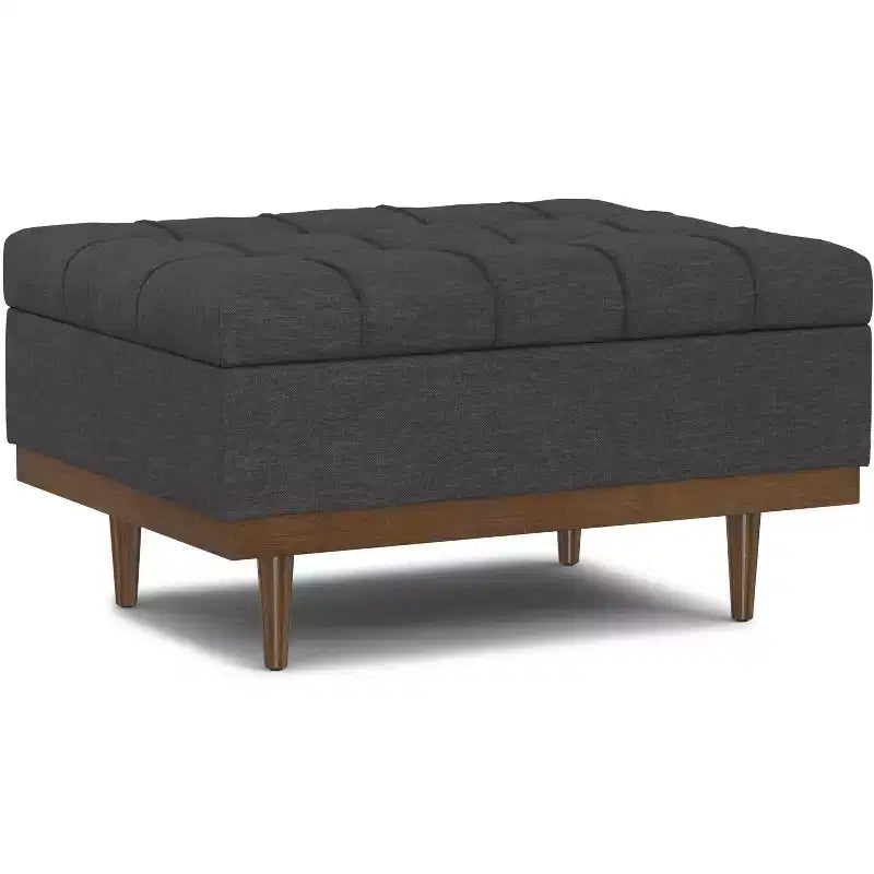 Tiana 34 inch Wide Contemporary Rectangle Storage Ottoman in Slate Grey Polyester Linen