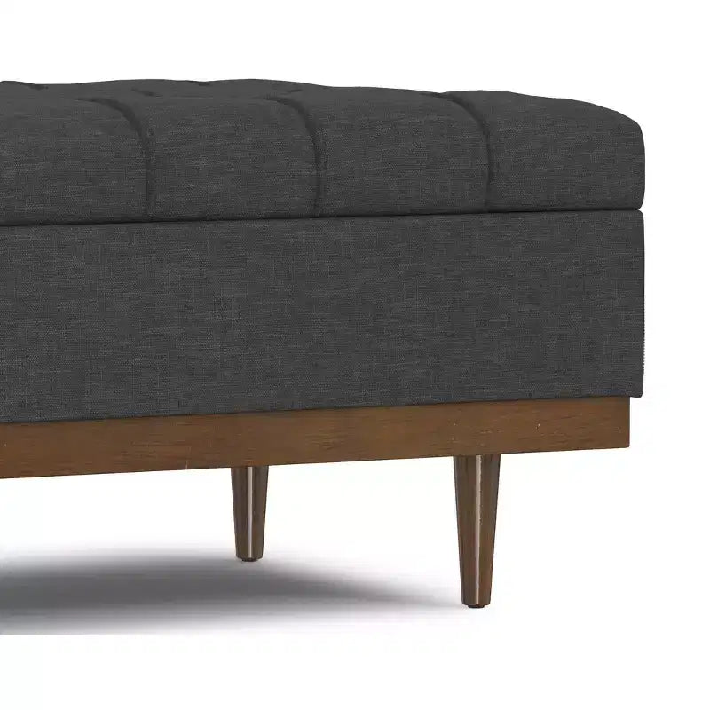 Tiana 34 inch Wide Contemporary Rectangle Storage Ottoman in Slate Grey Polyester Linen