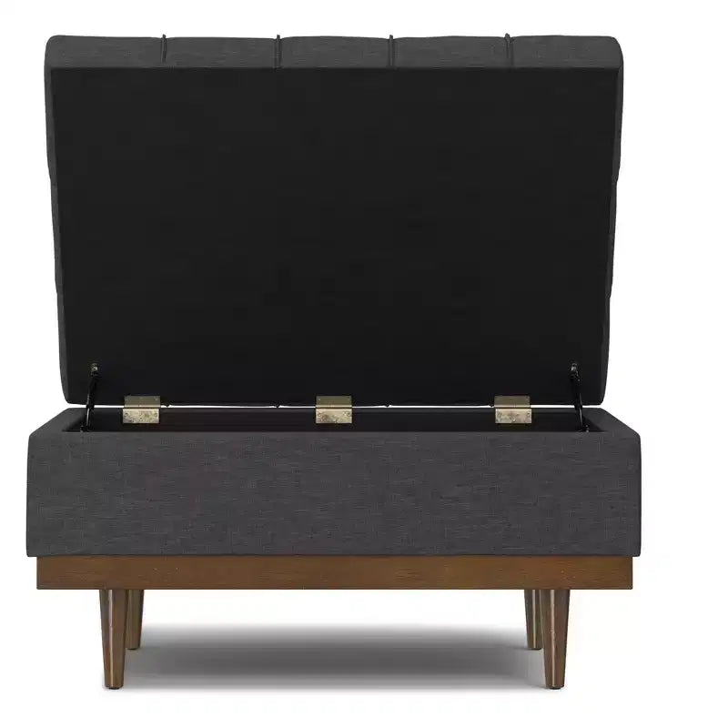Tiana 34 inch Wide Contemporary Rectangle Storage Ottoman in Slate Grey Polyester Linen