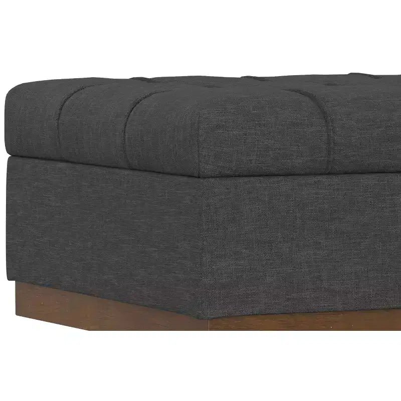 Tiana 34 inch Wide Contemporary Rectangle Storage Ottoman in Slate Grey Polyester Linen