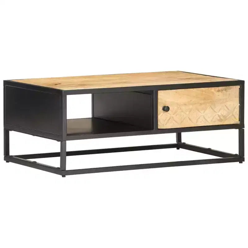 vidaXL Coffee Table with Carved Door 35.4x21.7x14.2 Rough Mango Wood