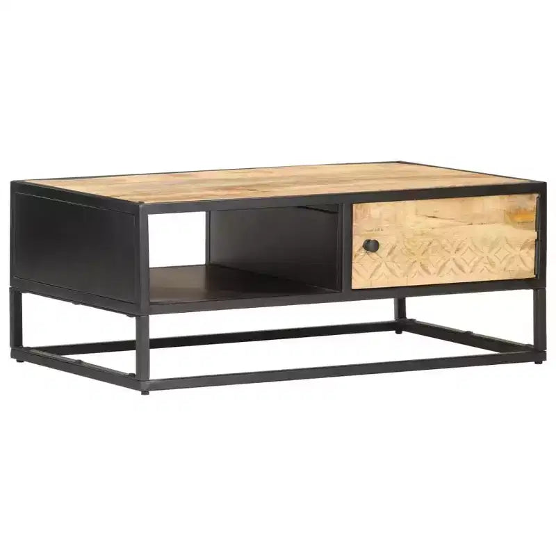 vidaXL Coffee Table with Carved Door 35.4x21.7x14.2 Rough Mango Wood
