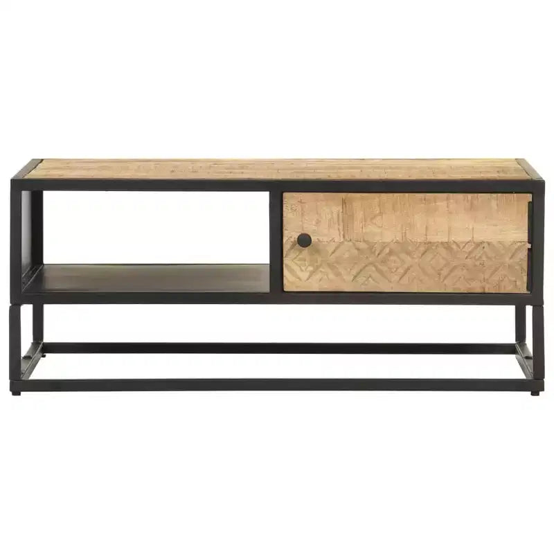 vidaXL Coffee Table with Carved Door 35.4x21.7x14.2 Rough Mango Wood