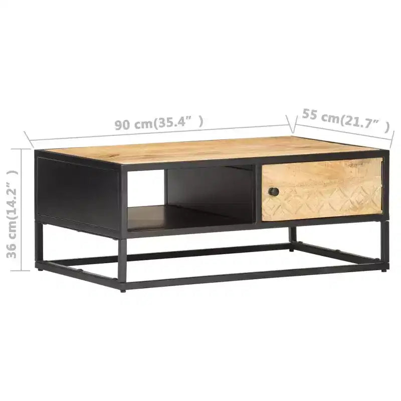 vidaXL Coffee Table with Carved Door 35.4x21.7x14.2 Rough Mango Wood