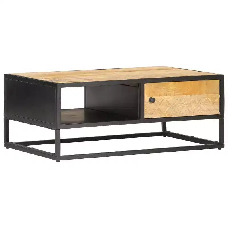 vidaXL Coffee Table with Carved Door 35.4x21.7x14.2 Rough Mango Wood