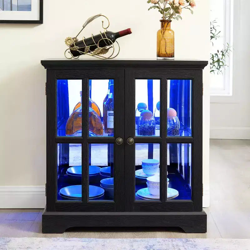 Antique Display Cabinet with Adjustable Shelves, Retro Design Quality Showcase with Lattice Doors Elegant Bookcase and Storage Cabinet for Home Decor