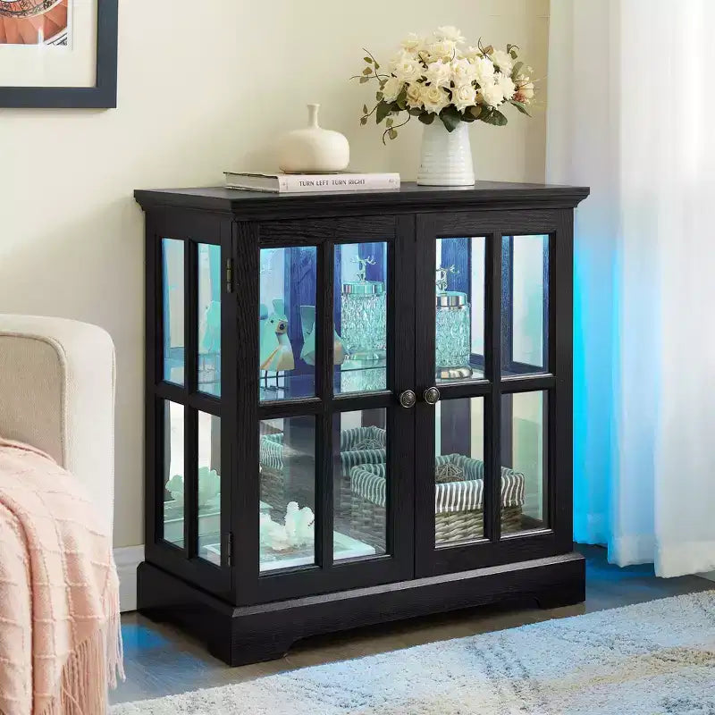 Antique Display Cabinet with Adjustable Shelves, Retro Design Quality Showcase with Lattice Doors Elegant Bookcase and Storage Cabinet for Home Decor