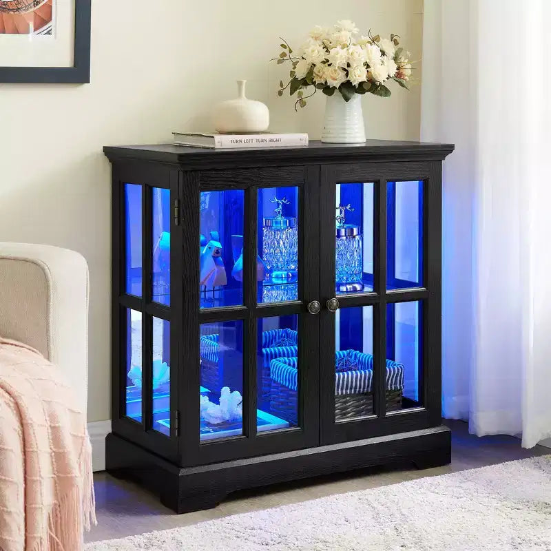 Antique Display Cabinet with Adjustable Shelves, Retro Design Quality Showcase with Lattice Doors Elegant Bookcase and Storage Cabinet for Home Decor
