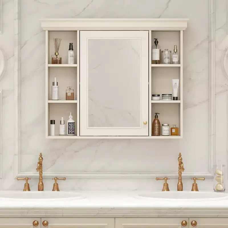 CASAINC 35 x 28 Wall Mounted Medicine Cabinet with Mirror Door and 6 Open Shelves, Modern Storage Unit