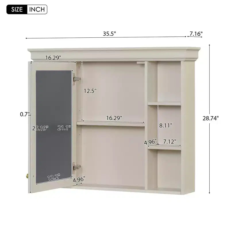 CASAINC 35 x 28 Wall Mounted Medicine Cabinet with Mirror Door and 6 Open Shelves, Modern Storage Unit