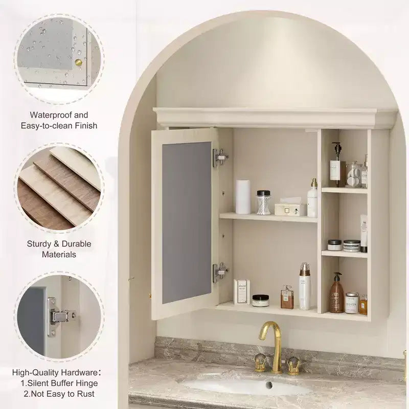 CASAINC 35 x 28 Wall Mounted Medicine Cabinet with Mirror Door and 6 Open Shelves, Modern Storage Unit