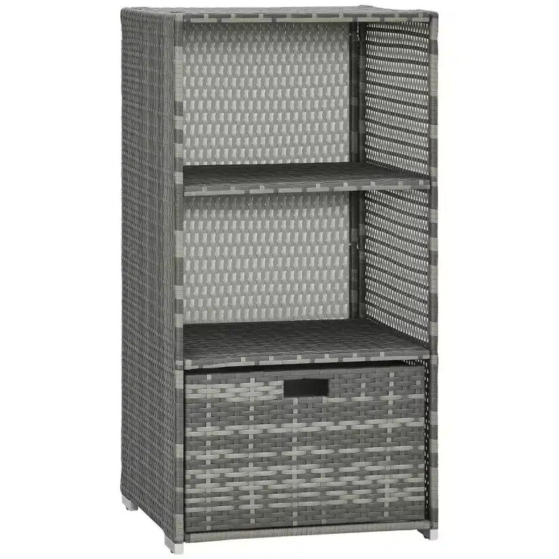 Valet Pool Towel Rack, Waterproof PE Plastic Rattan Wicker Storage Organizer, Indoor Outdoor Spa, and Hot Tub Accessory Storage, 2 Shelves