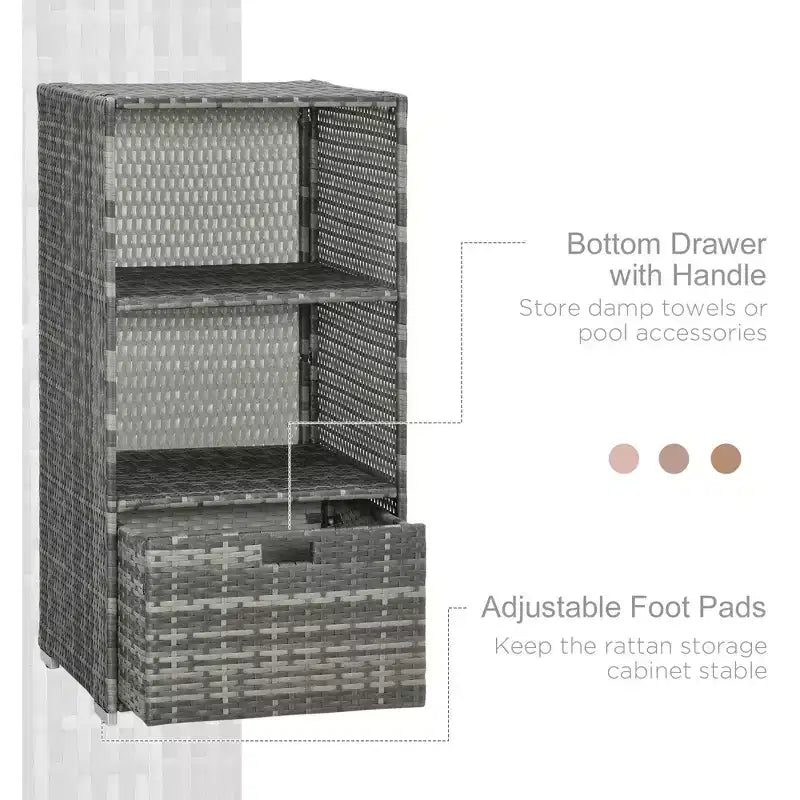 Valet Pool Towel Rack, Waterproof PE Plastic Rattan Wicker Storage Organizer, Indoor Outdoor Spa, and Hot Tub Accessory Storage, 2 Shelves