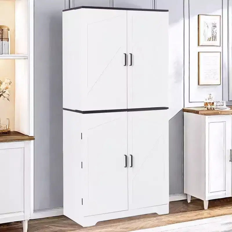 AEELLEEA 67.7 White Kitchen Pantry Cabinet: Magnetic Lock & Adjustable Shelves