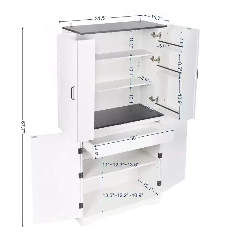 AEELLEEA 67.7 White Kitchen Pantry Cabinet: Magnetic Lock & Adjustable Shelves
