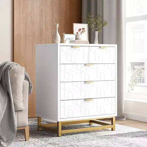 5 Drawers Dresser, Large Dresser for Bedroom, Chest of Drawers with Metal Base, Modern Dresser Chest Cabinet Organizer for Living Room, Hallway