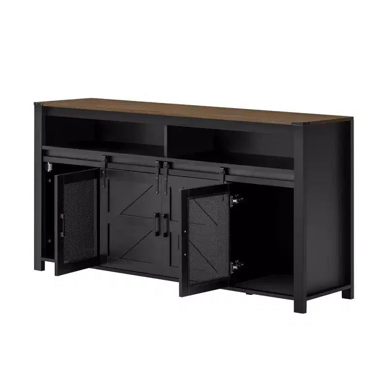 59.3in Sideboard with Sliding Barn Door & Mesh Panels, Farmhouse Buffet Table for Living Room Dining Room Hallway Balcony Kitchen Office