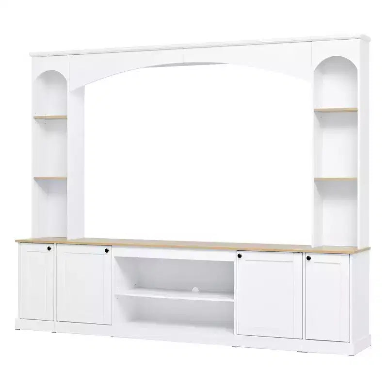 Entertainment Center Wall Unit with Bookshelves for TVs Up to 70, Large TV Stand TV Console Media Console with Adjustable Shelves, White -ModernLuxe