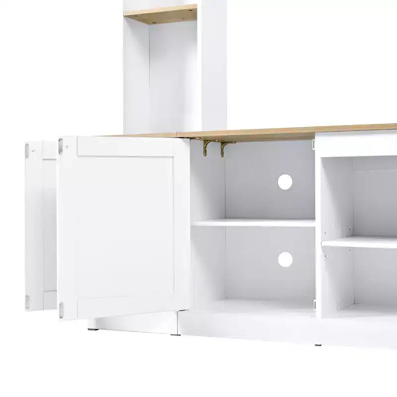 Entertainment Center Wall Unit with Bookshelves for TVs Up to 70, Large TV Stand TV Console Media Console with Adjustable Shelves, White -ModernLuxe