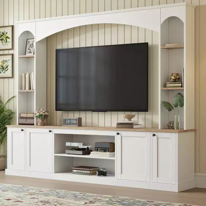 Entertainment Center Wall Unit with Bookshelves for TVs Up to 70, Large TV Stand TV Console Media Console with Adjustable Shelves, White -ModernLuxe