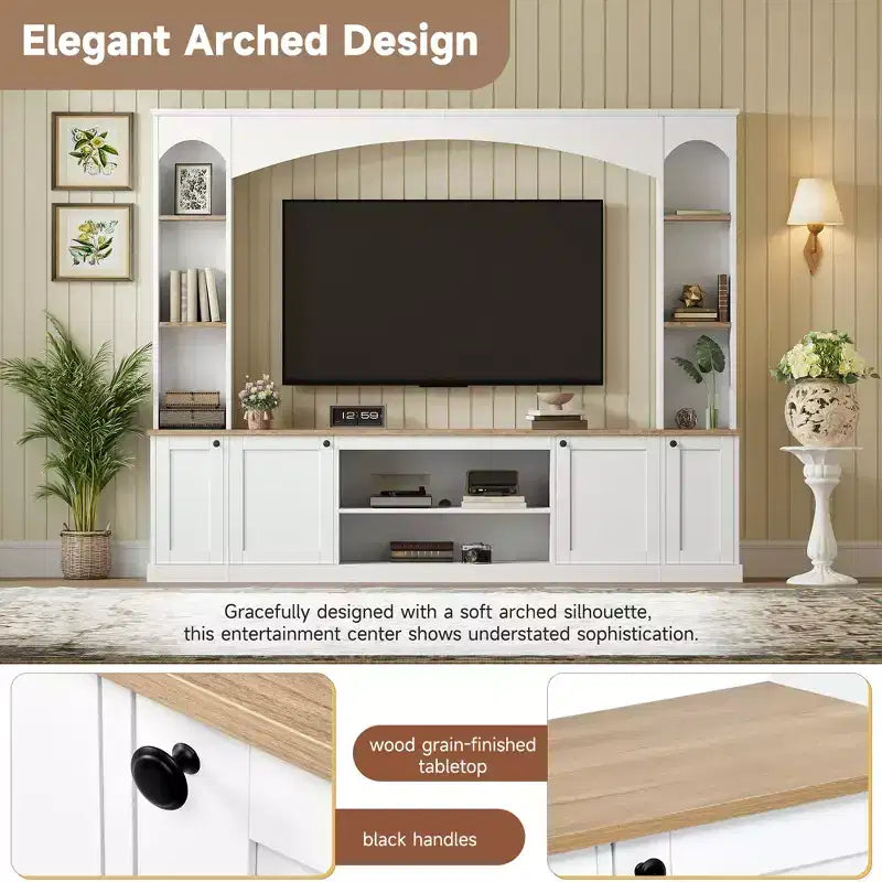 Entertainment Center Wall Unit with Bookshelves for TVs Up to 70, Large TV Stand TV Console Media Console with Adjustable Shelves, White -ModernLuxe