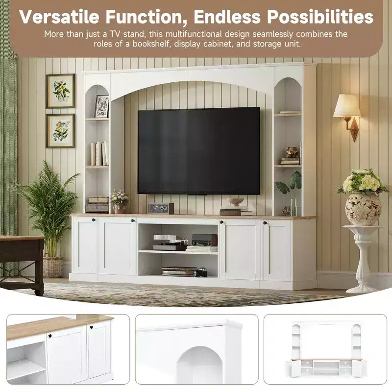 Entertainment Center Wall Unit with Bookshelves for TVs Up to 70, Large TV Stand TV Console Media Console with Adjustable Shelves, White -ModernLuxe