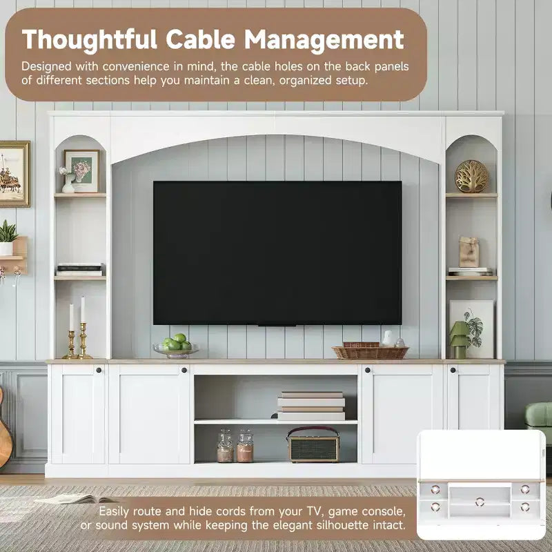 Entertainment Center Wall Unit with Bookshelves for TVs Up to 70, Large TV Stand TV Console Media Console with Adjustable Shelves, White -ModernLuxe