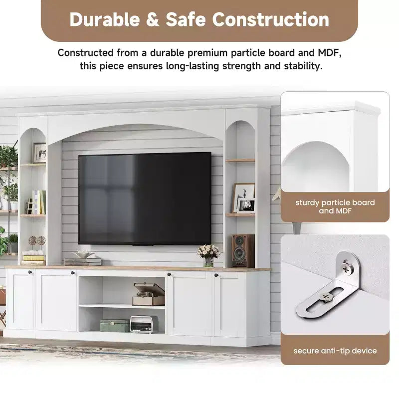 Entertainment Center Wall Unit with Bookshelves for TVs Up to 70, Large TV Stand TV Console Media Console with Adjustable Shelves, White -ModernLuxe
