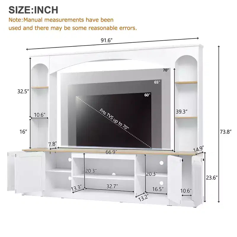 Entertainment Center Wall Unit with Bookshelves for TVs Up to 70, Large TV Stand TV Console Media Console with Adjustable Shelves, White -ModernLuxe
