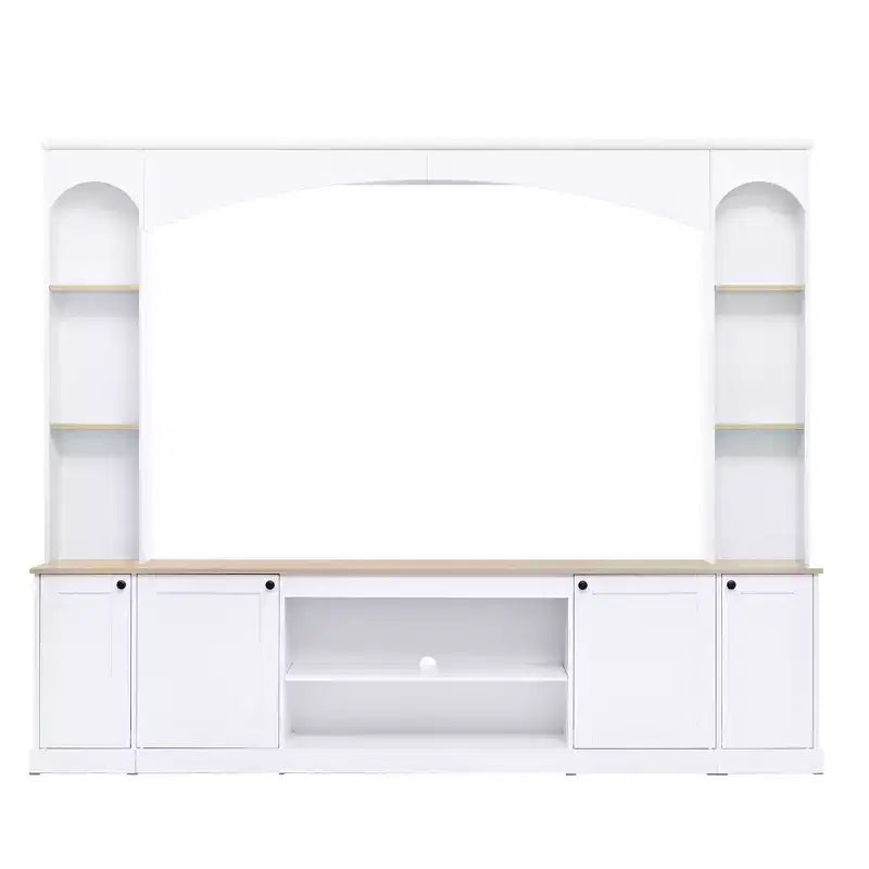 Entertainment Center Wall Unit with Bookshelves for TVs Up to 70, Large TV Stand TV Console Media Console with Adjustable Shelves, White -ModernLuxe