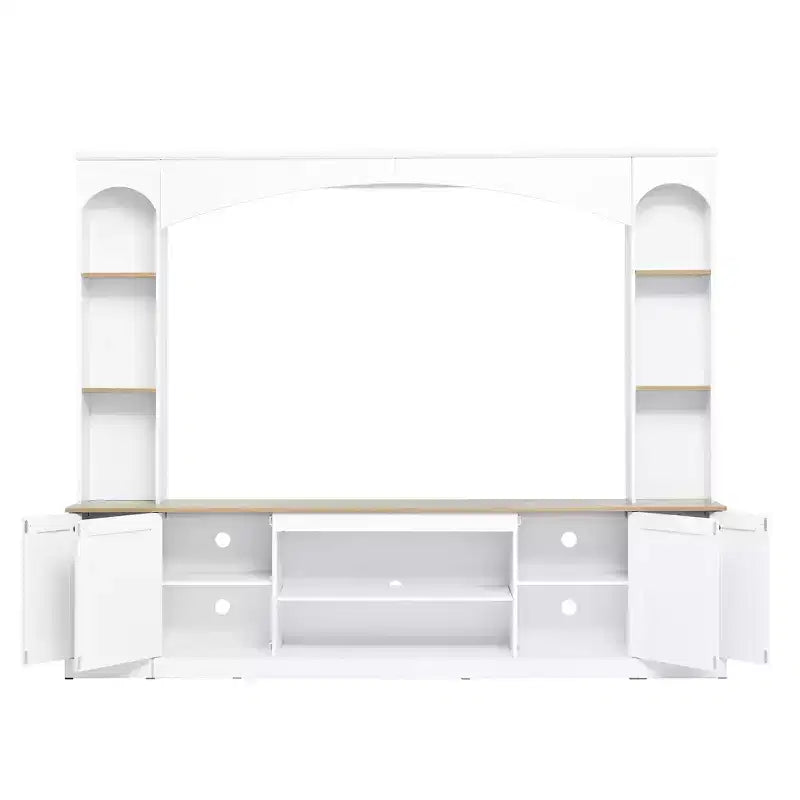 Entertainment Center Wall Unit with Bookshelves for TVs Up to 70, Large TV Stand TV Console Media Console with Adjustable Shelves, White -ModernLuxe