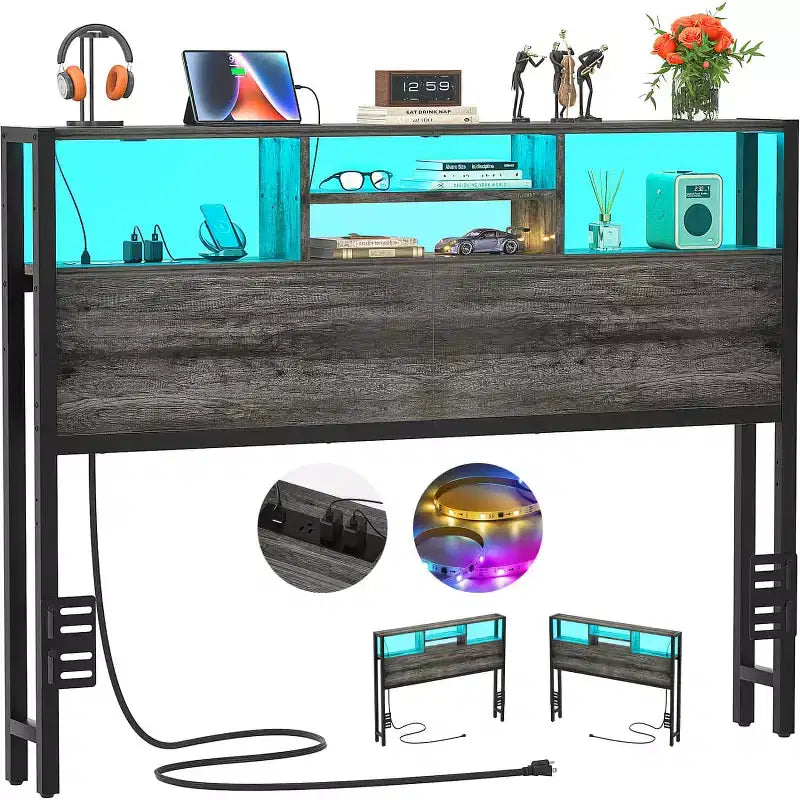 Besiost Headboard with Charging Station, Storage Head Board for Bedframe