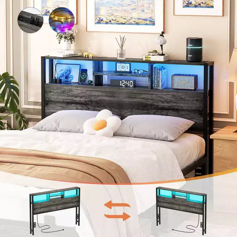 Besiost Headboard with Charging Station, Storage Head Board for Bedframe