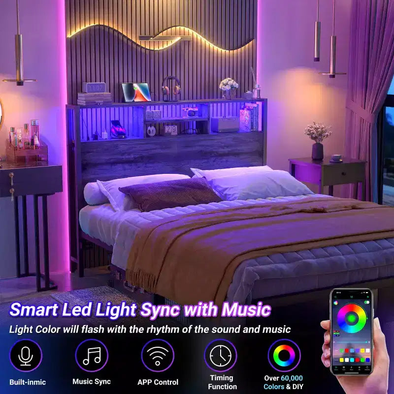 Besiost Headboard with Charging Station, Storage Head Board for Bedframe