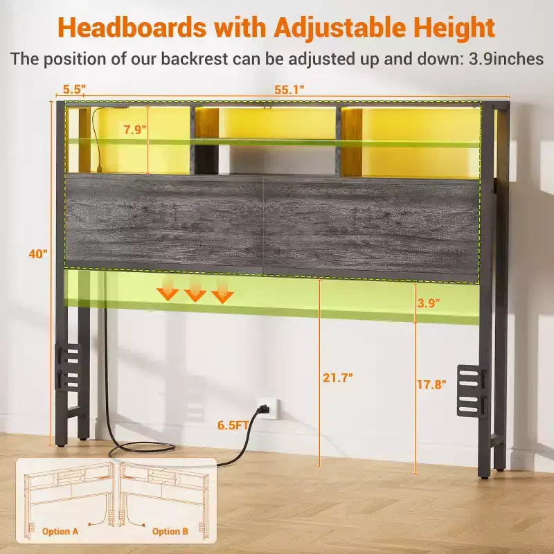 Besiost Headboard with Charging Station, Storage Head Board for Bedframe