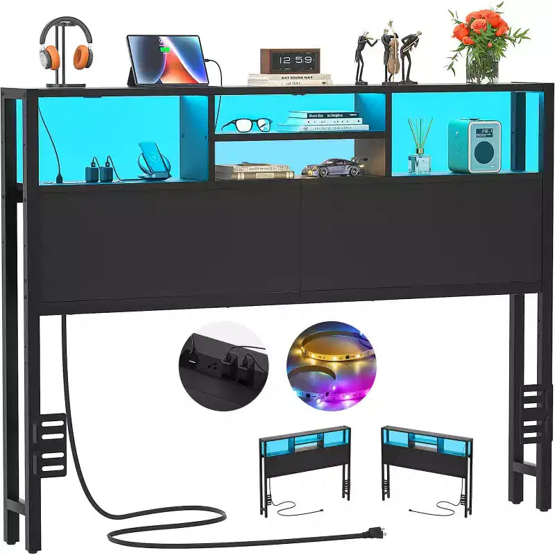 Besiost Headboard with Charging Station, Storage Head Board for Bedframe