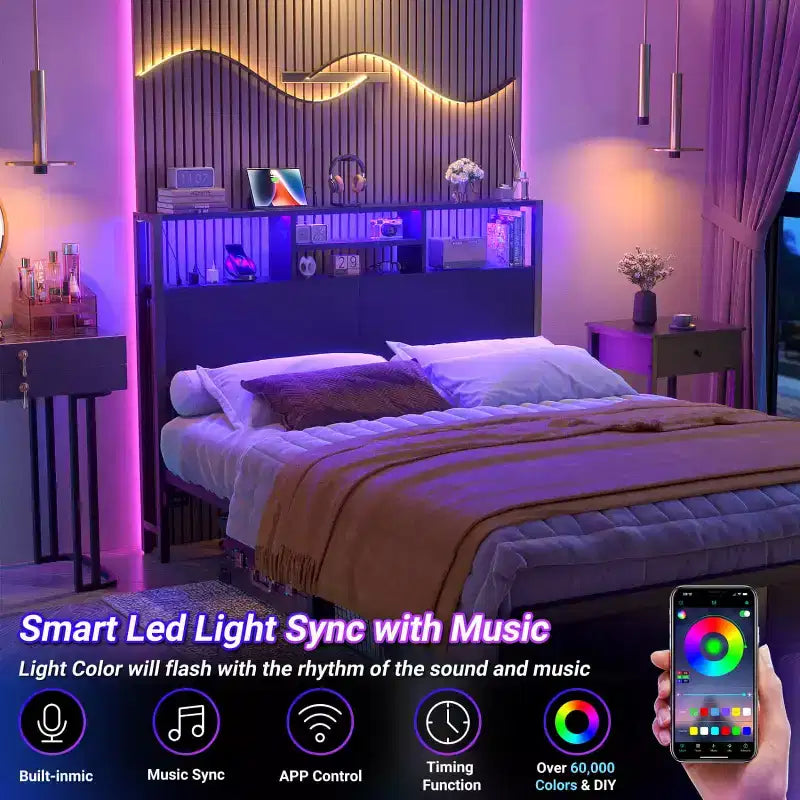 Besiost Headboard with Charging Station, Storage Head Board for Bedframe