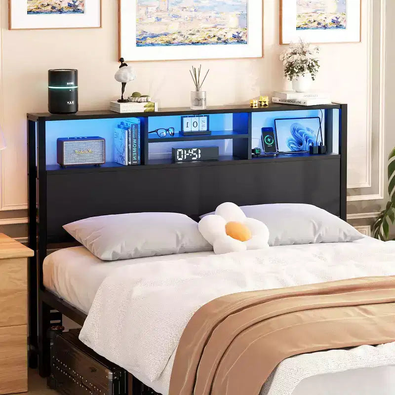 Besiost Headboard with Charging Station, Storage Head Board for Bedframe