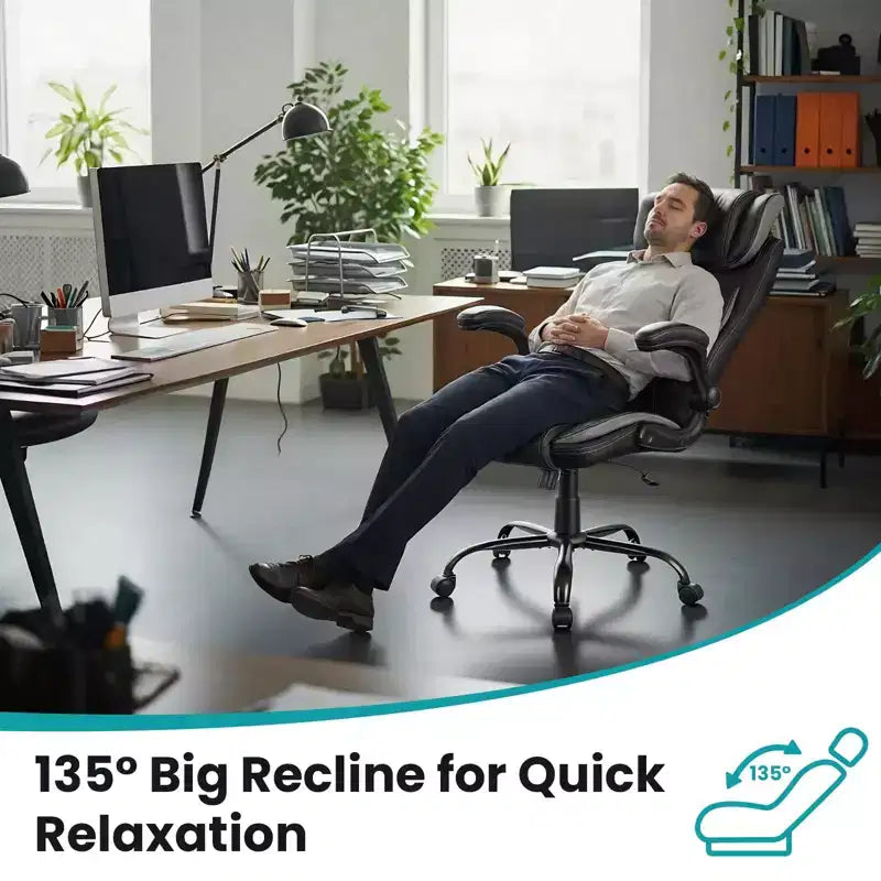 Ergonomic Office Chair, Reclining Executive Office Desk Chair with Adjustable Headrest and Pocket Spring Lumbar Support, Flip Up Armrests