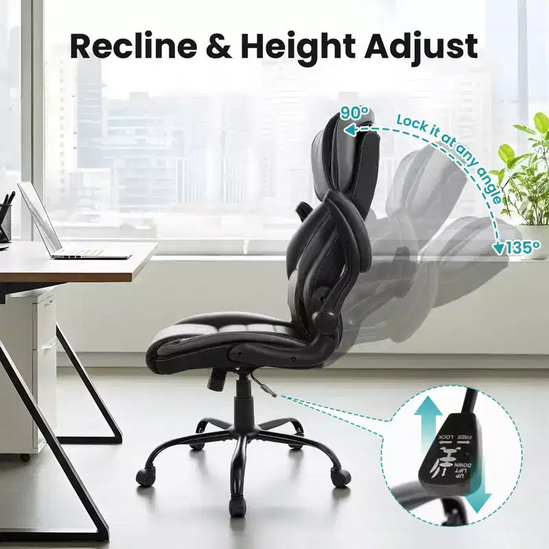 Ergonomic Office Chair, Reclining Executive Office Desk Chair with Adjustable Headrest and Pocket Spring Lumbar Support, Flip Up Armrests